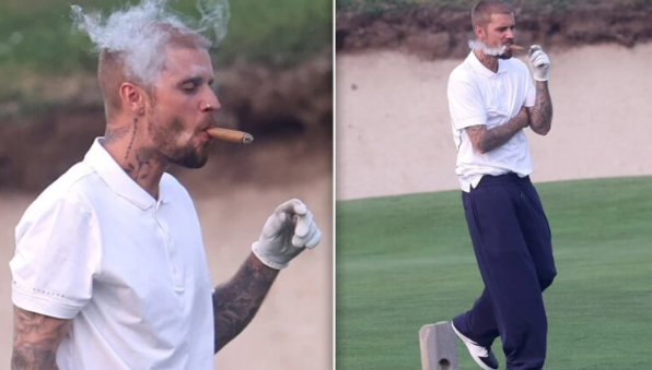 Justin Bieber nuk shqetësohet për zërin  shfaqet duke pirë puro pak ditë para performancës në finalen e Botërorit