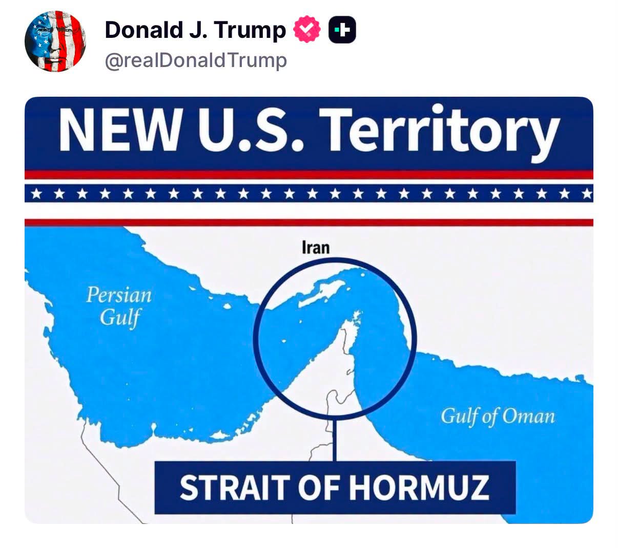 Trump poston një foto të Ngushticës së Hormuzit  Territori i ri i SHBA së
