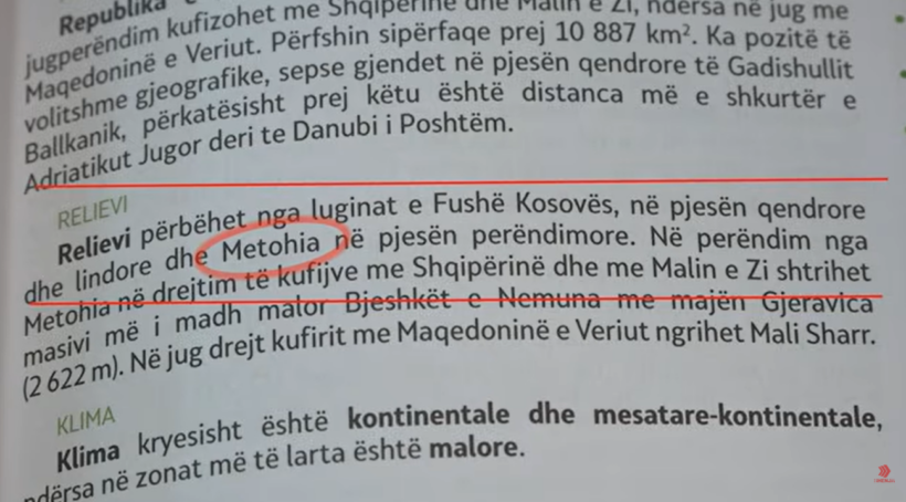  Metohija  në librin e Gjeografisë dhe reduktim i historisë së shqiptarëve në tekstin e ri të Historisë